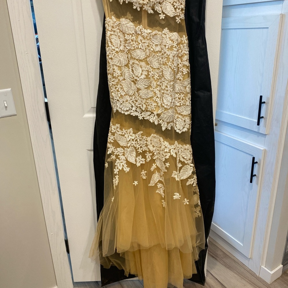 Elegant Gold and Black Floral Gown